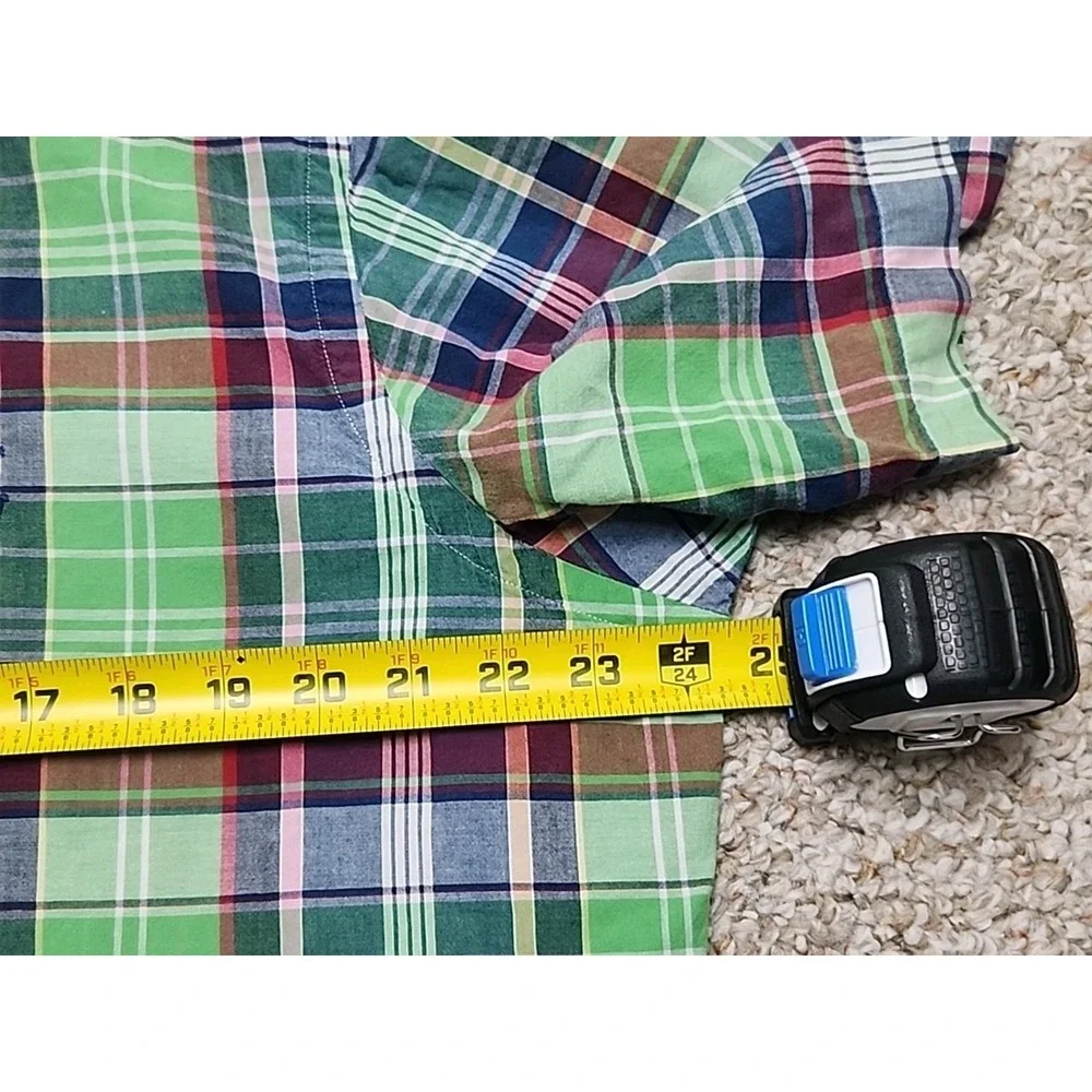 Ralph Lauren Shirt Men L Green Pink Multi Plaid Button Up Classic Fit Short Slee